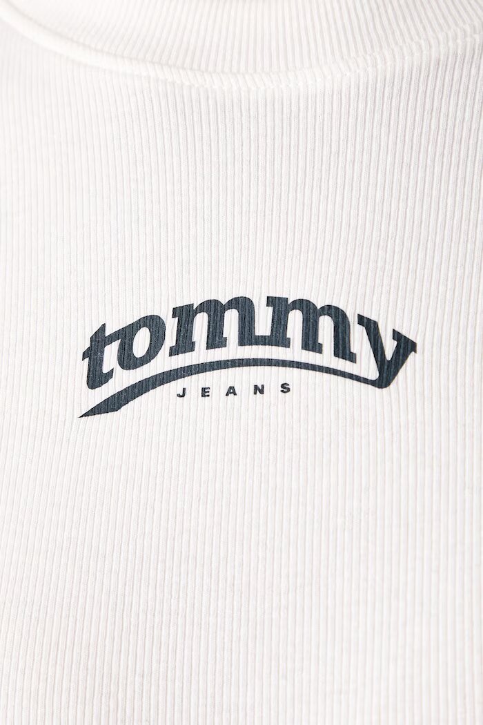 Tommy Jeans блуза с дълги ръкави дамска от памук с еластан бяла DW0DW23254
