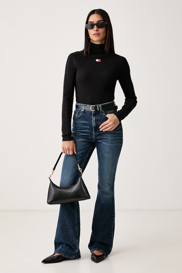 Tommy Jeans блуза с дълги ръкави дамска от памук с еластан черна DW0DW23251