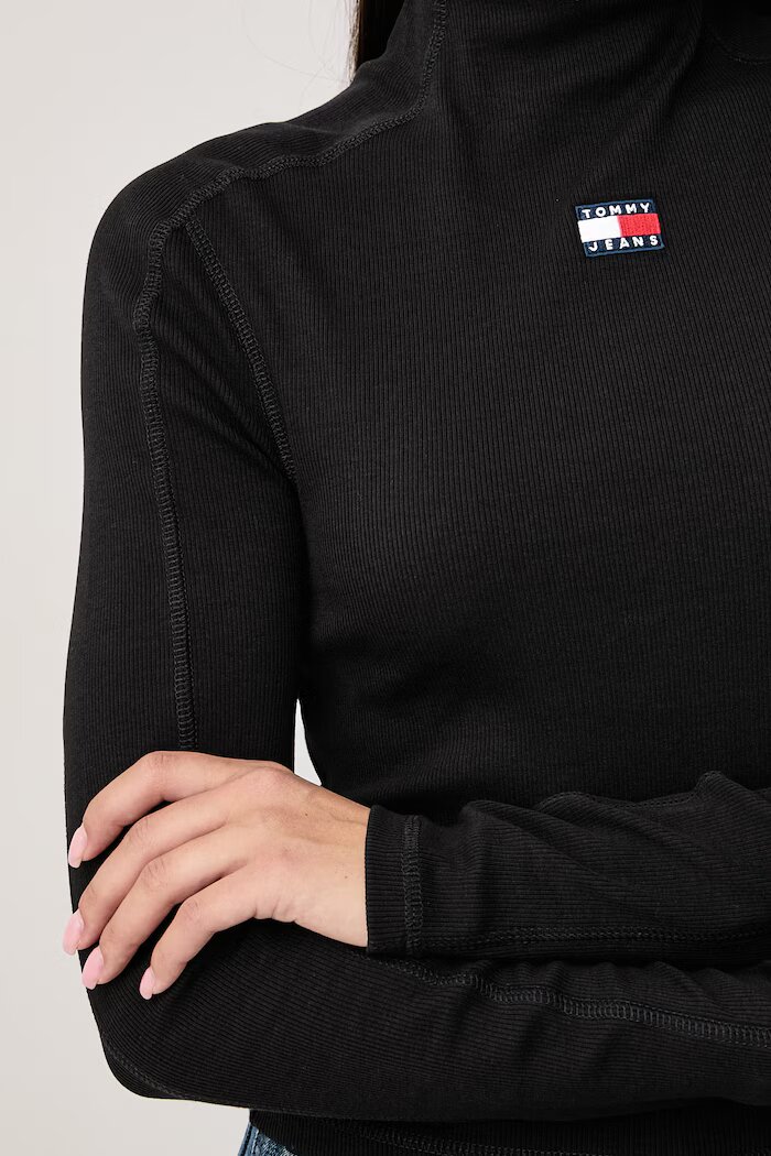 Tommy Jeans блуза с дълги ръкави дамска от памук с еластан черна DW0DW23251