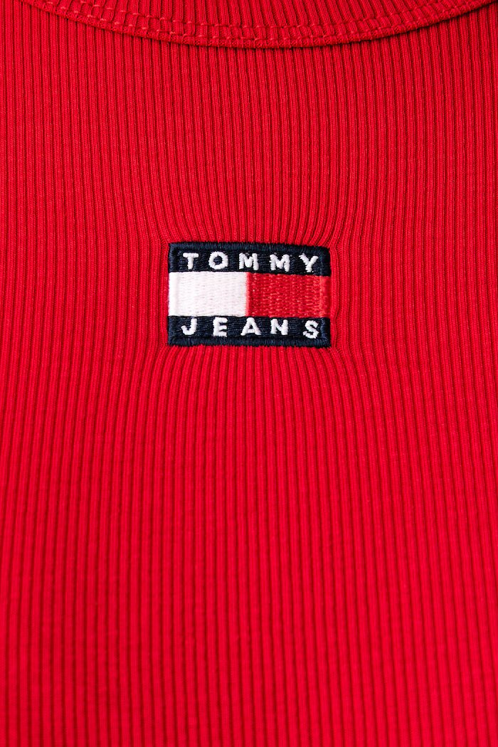 Tommy Jeans блуза с дълги ръкави дамска от памук с еластан червена DW0DW20178