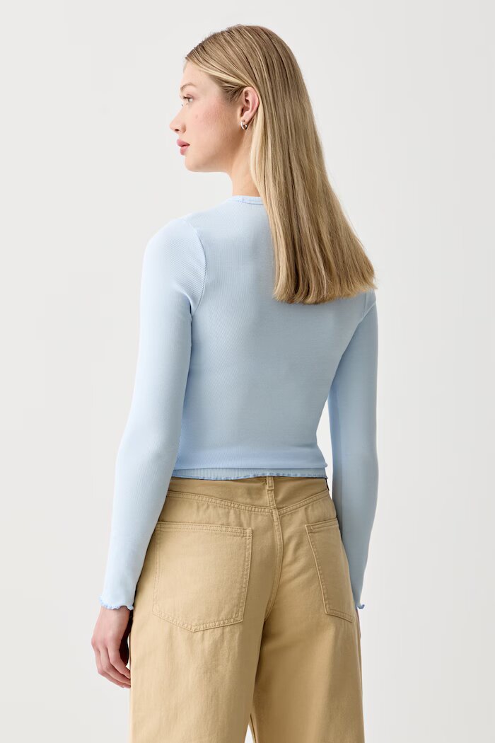 Tommy Jeans блуза с дълги ръкави дамска от памук с еластан синя DW0DW22783