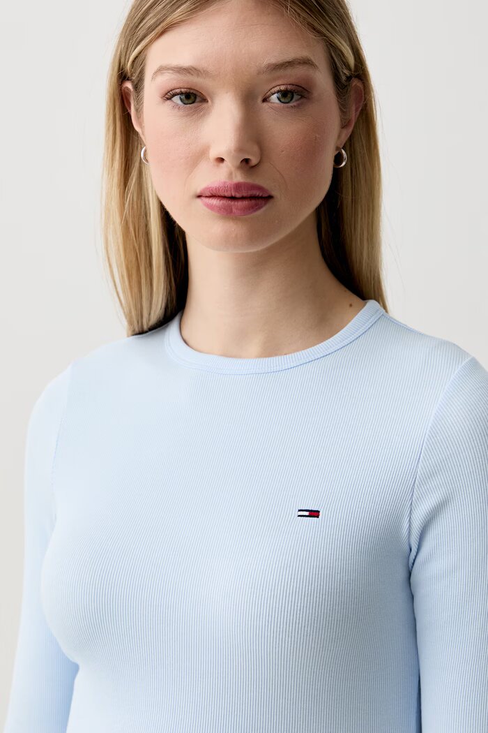 Tommy Jeans блуза с дълги ръкави дамска от памук с еластан синя DW0DW22783