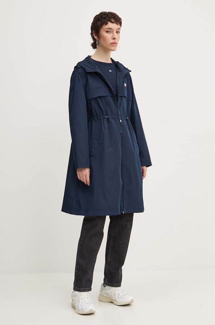 Tommy Jeans блуза с дълги ръкави дамска от памук с еластан тъмносиня DW0DW17387