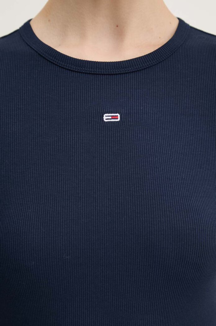 Tommy Jeans блуза с дълги ръкави дамска от памук с еластан тъмносиня DW0DW17387