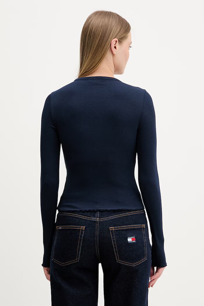 Tommy Jeans блуза с дълги ръкави дамска от памук с еластан тъмносиня DW0DW22783