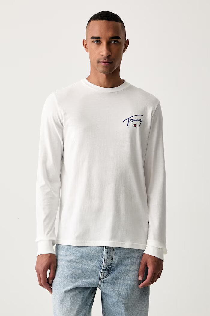 Tommy Jeans блуза с дълги ръкави мъжка от памук бяла DM0DM23546