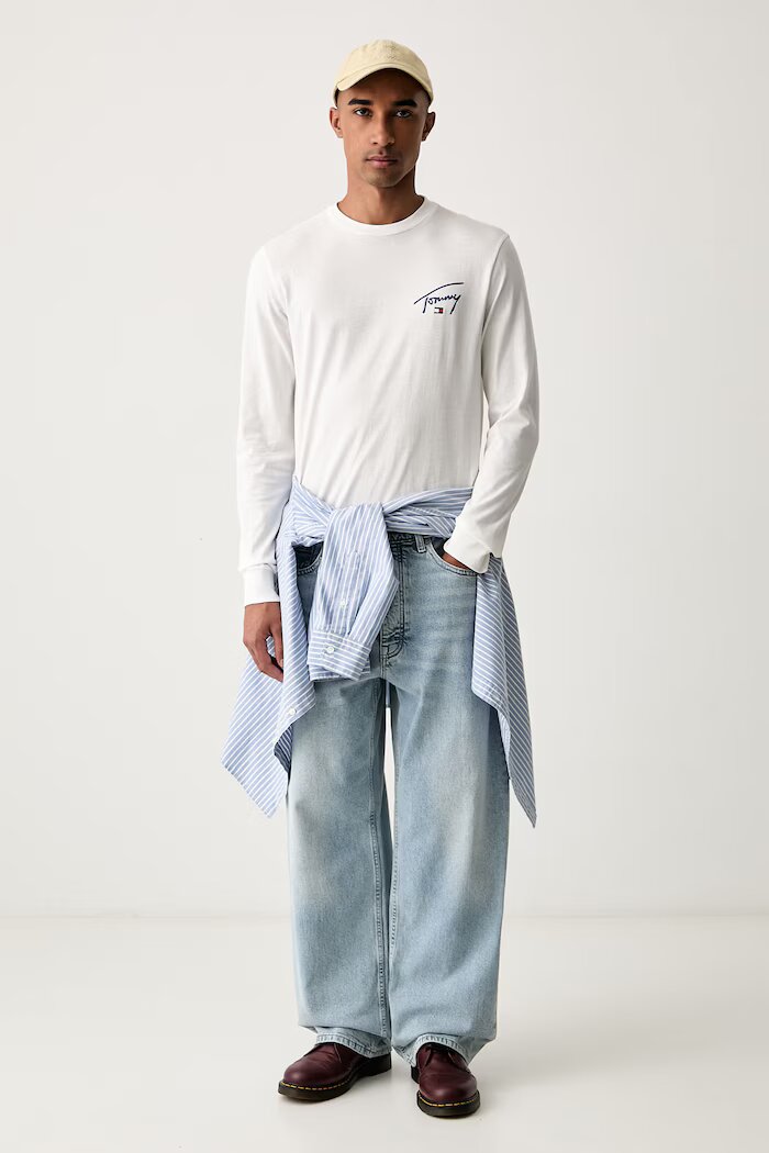 Tommy Jeans блуза с дълги ръкави мъжка от памук бяла DM0DM23546