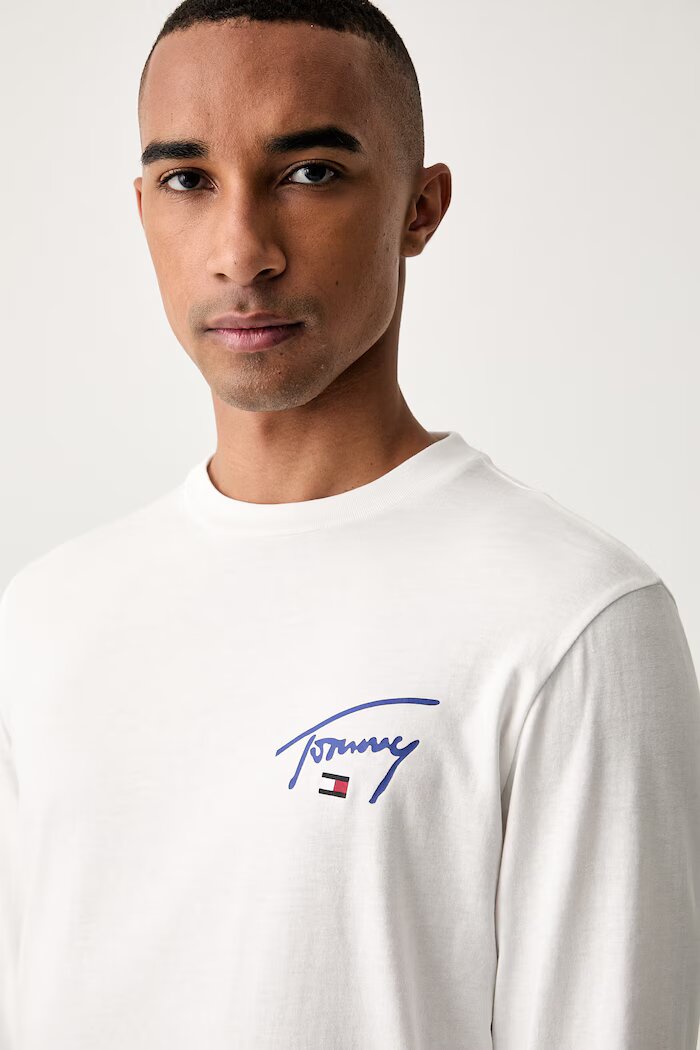 Tommy Jeans блуза с дълги ръкави мъжка от памук бяла DM0DM23546