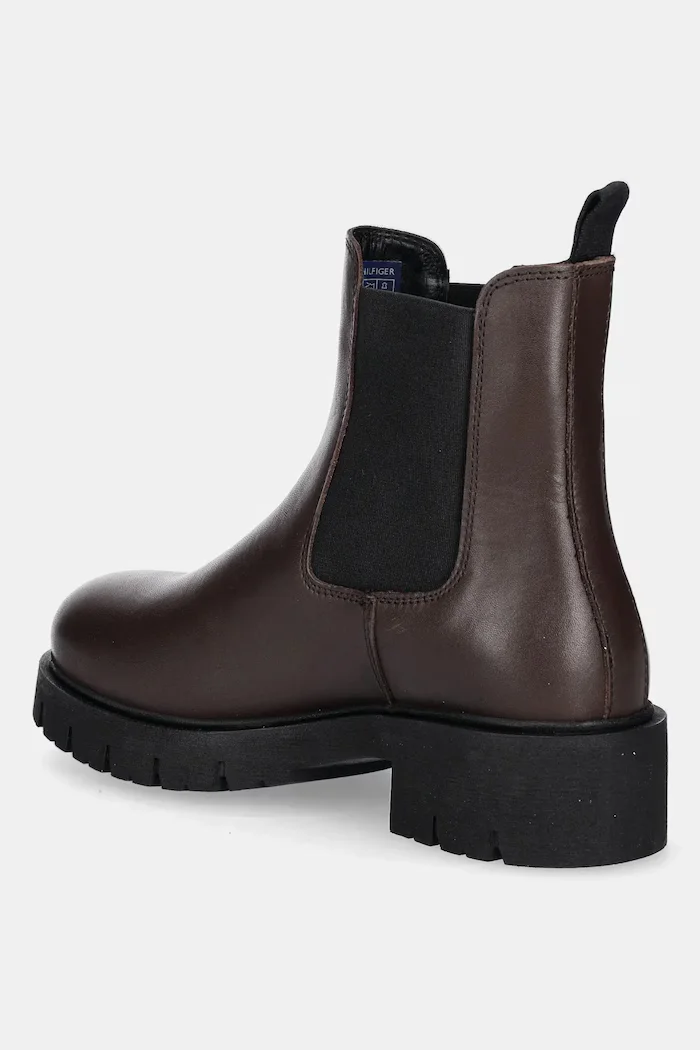 Tommy Jeans Боти челси TJW CHELSEA LEATHER BOOT в кафяво с равна подметка EN0EN02825
