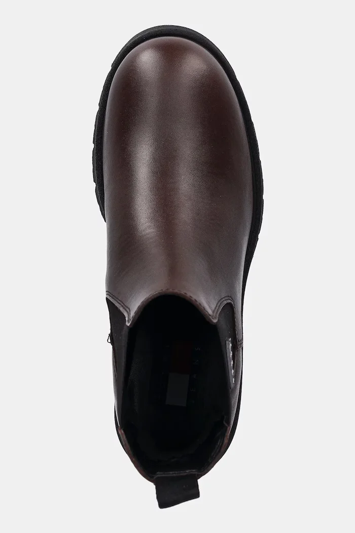 Tommy Jeans Боти челси TJW CHELSEA LEATHER BOOT в кафяво с равна подметка EN0EN02825