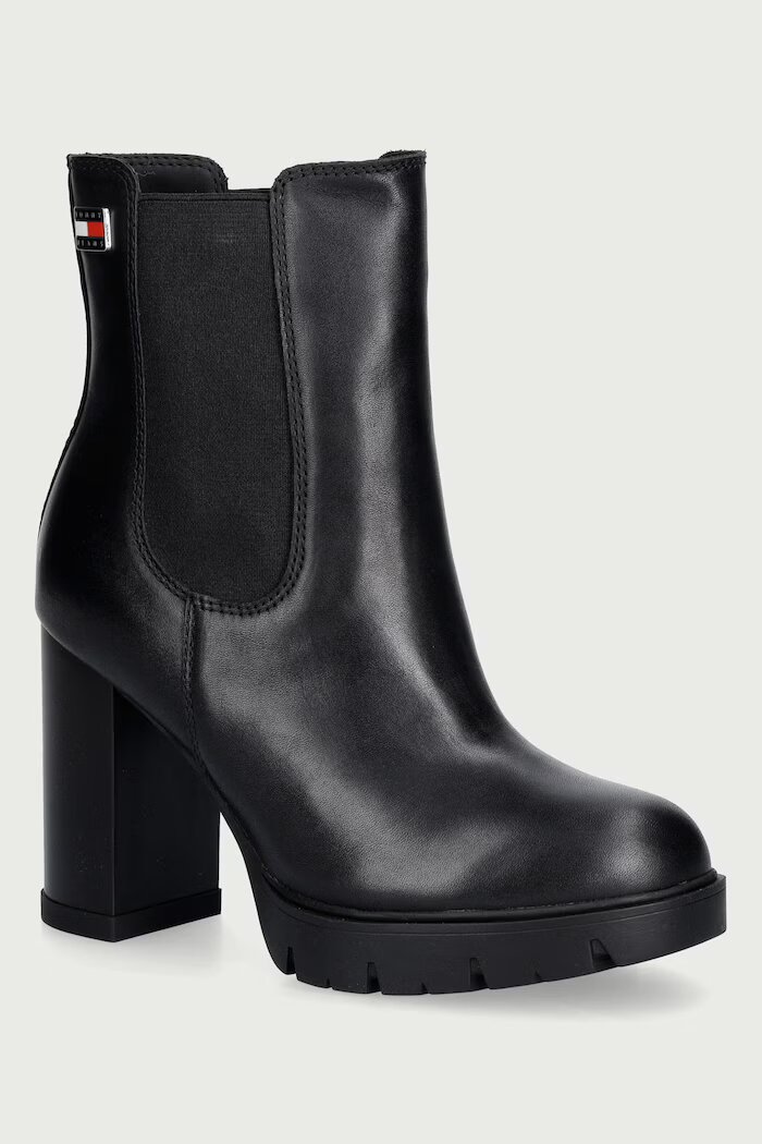 Tommy Jeans боти дамски от кожа TJW CHELSEA HIGH HEEL BOOTS черни EN0EN03112