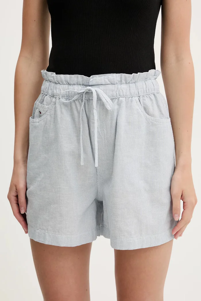Tommy Jeans Къс панталон с лен в синьо с десен с висока талия DW0DW20360