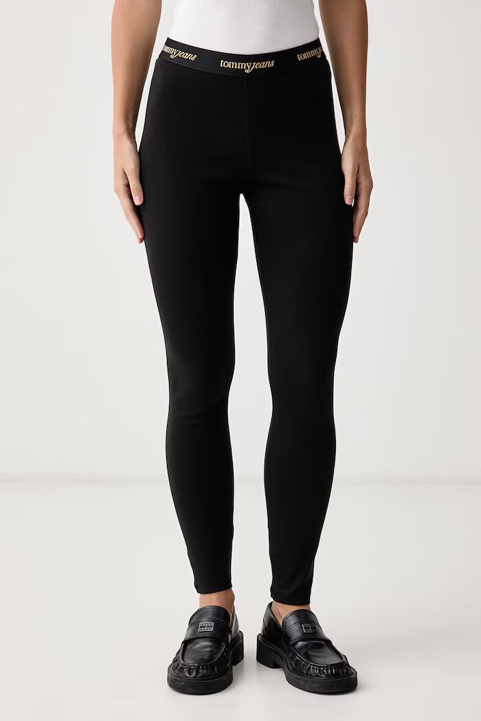 Tommy Jeans клин дамски от памук с еластан черен с ниска талия DW0DW23445