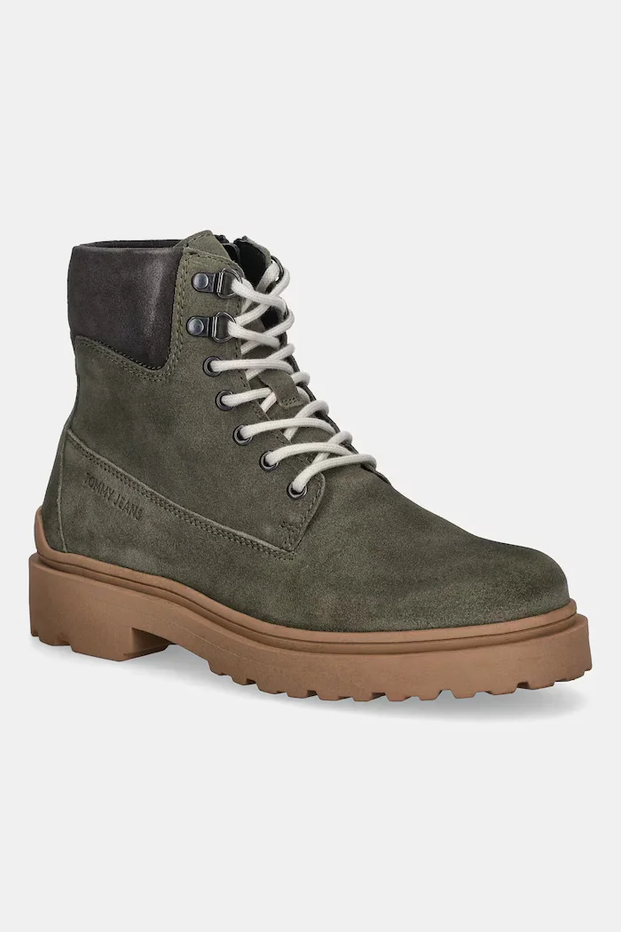 Tommy Jeans Кожени боти TJM LACE UP BOOT SUEDE в зелено EM0EM01642