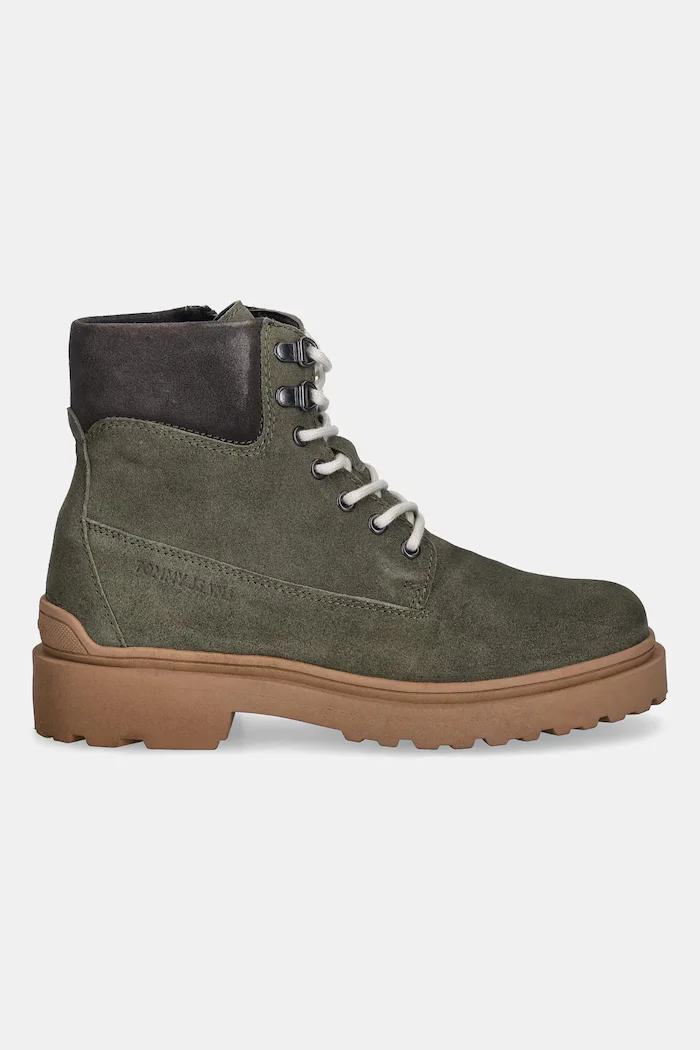 Tommy Jeans Кожени боти TJM LACE UP BOOT SUEDE в зелено EM0EM01642