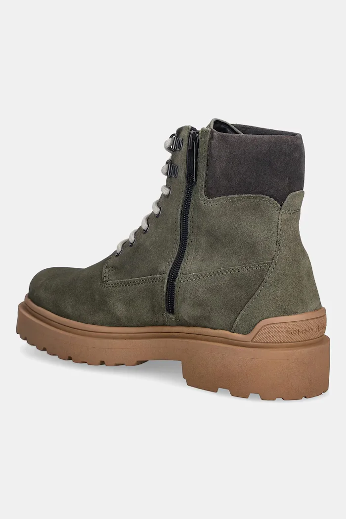 Tommy Jeans Кожени боти TJM LACE UP BOOT SUEDE в зелено EM0EM01642