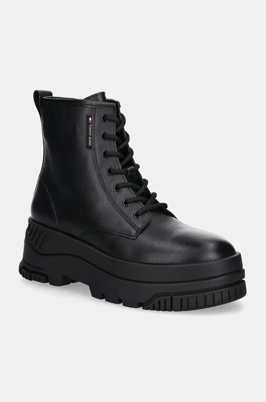Tommy Jeans Кожени боти TJW LACE UP FLATFORM BOOT