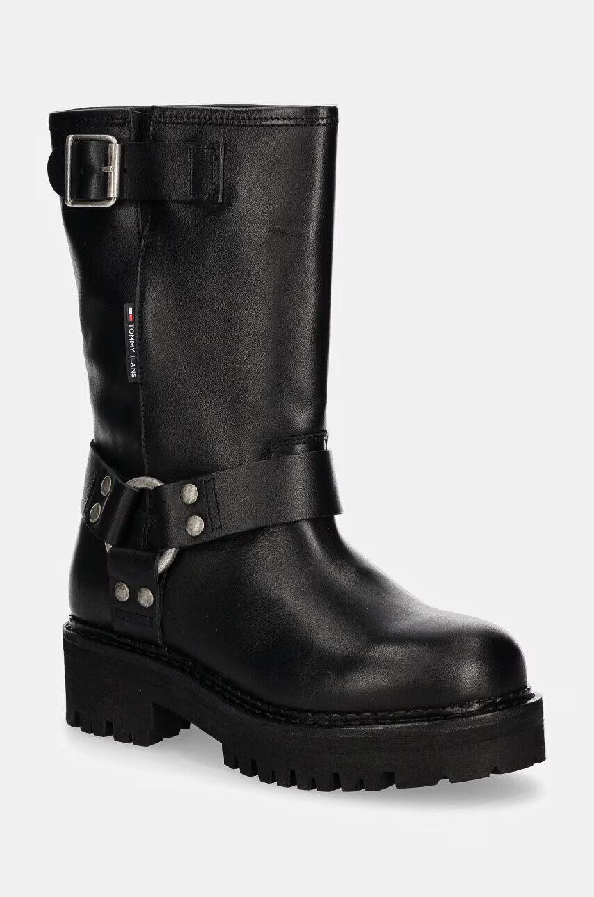 Tommy Jeans Кожени боти TJW URBAN BIKER BOOT LEATHER