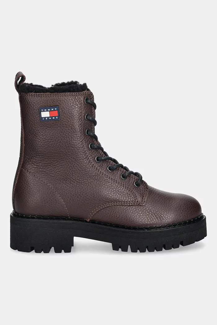 Tommy Jeans Кожени боти TJW URBAN LACEUP BOOT WL в кафяво с платформа с изолация EN0EN02906