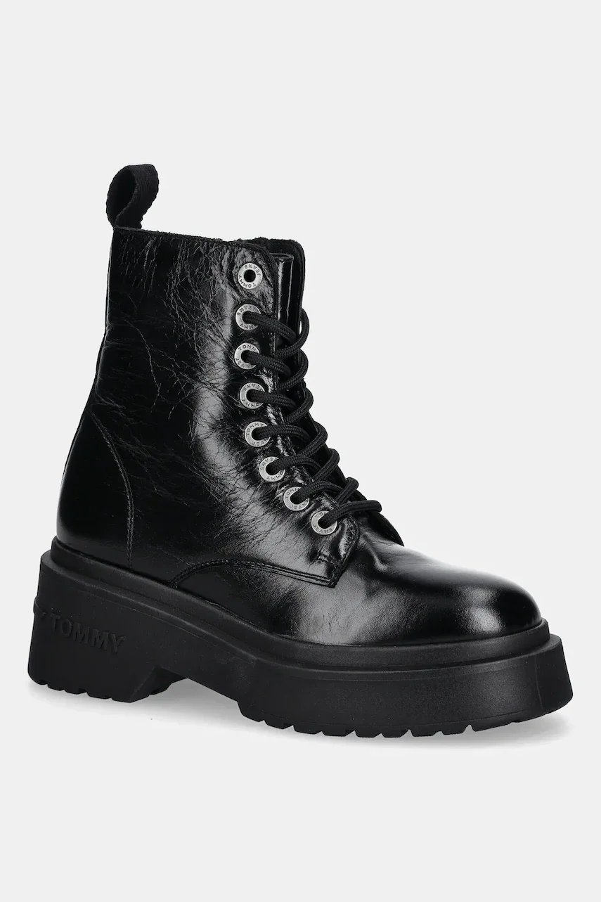 Tommy Jeans Кожени кубинки TJW CHUNKY SHINY LEATHER BOOT