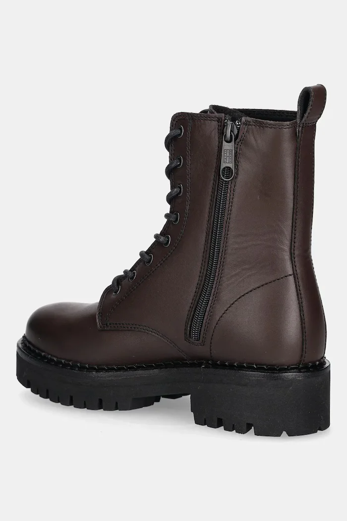 Tommy Jeans Кожени кубинки TJW URBAN LACE UP BOOT в кафяво с равна подметка EN0EN02907
