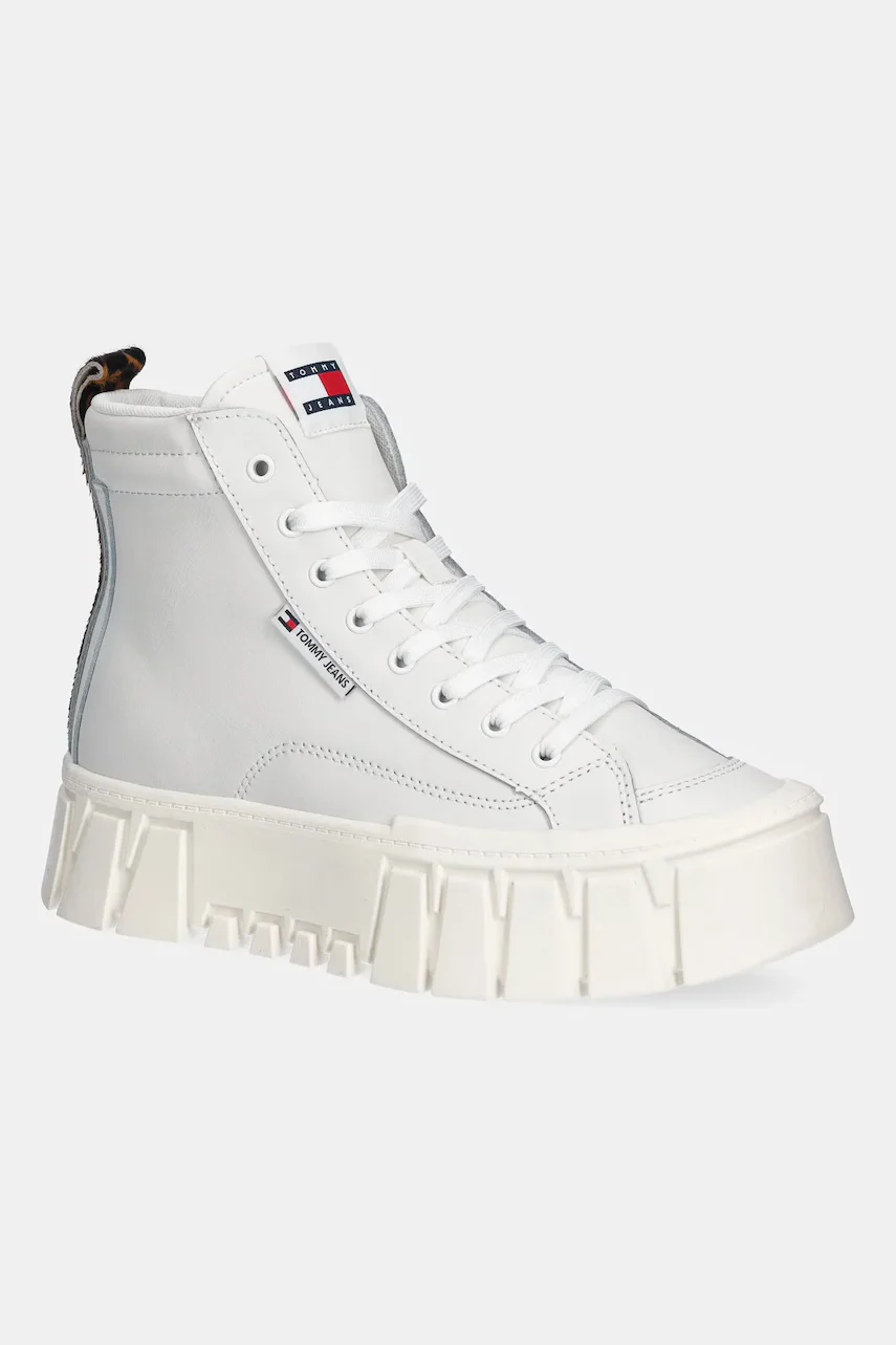 Tommy Jeans Кожени маратонки TJW VULC FLATFORM LEOPARD