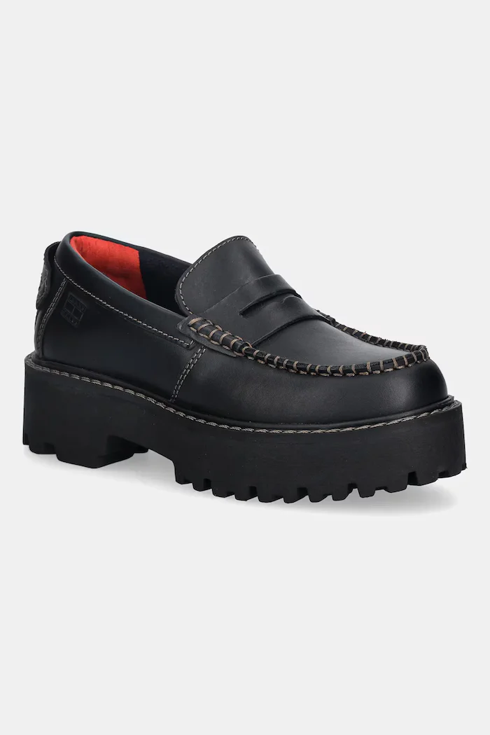 Tommy Jeans Кожени мокасини ARCHIVE 01 LOAFER LEATHER в черно с платформа EN0EN03005