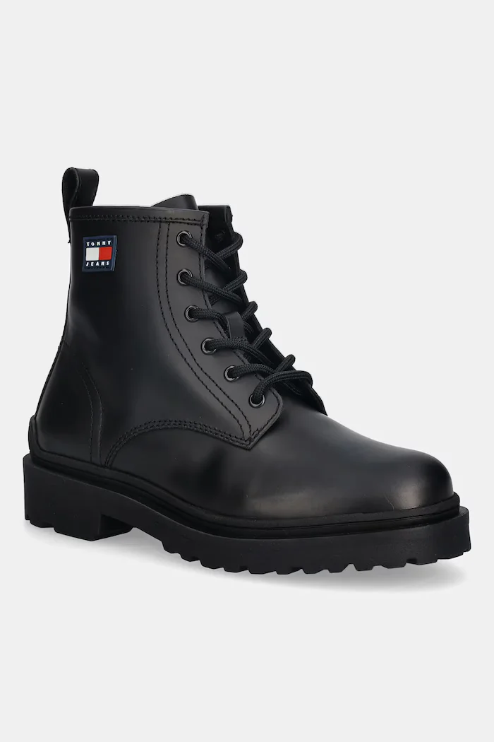 Tommy Jeans Кожени обувки TJM LACE UP RUBBERIZED мъжки в черно EM0EM01628