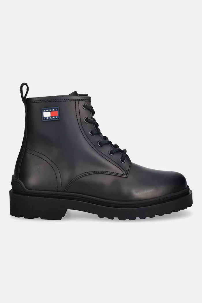 Tommy Jeans Кожени обувки TJM LACE UP RUBBERIZED мъжки в черно EM0EM01628