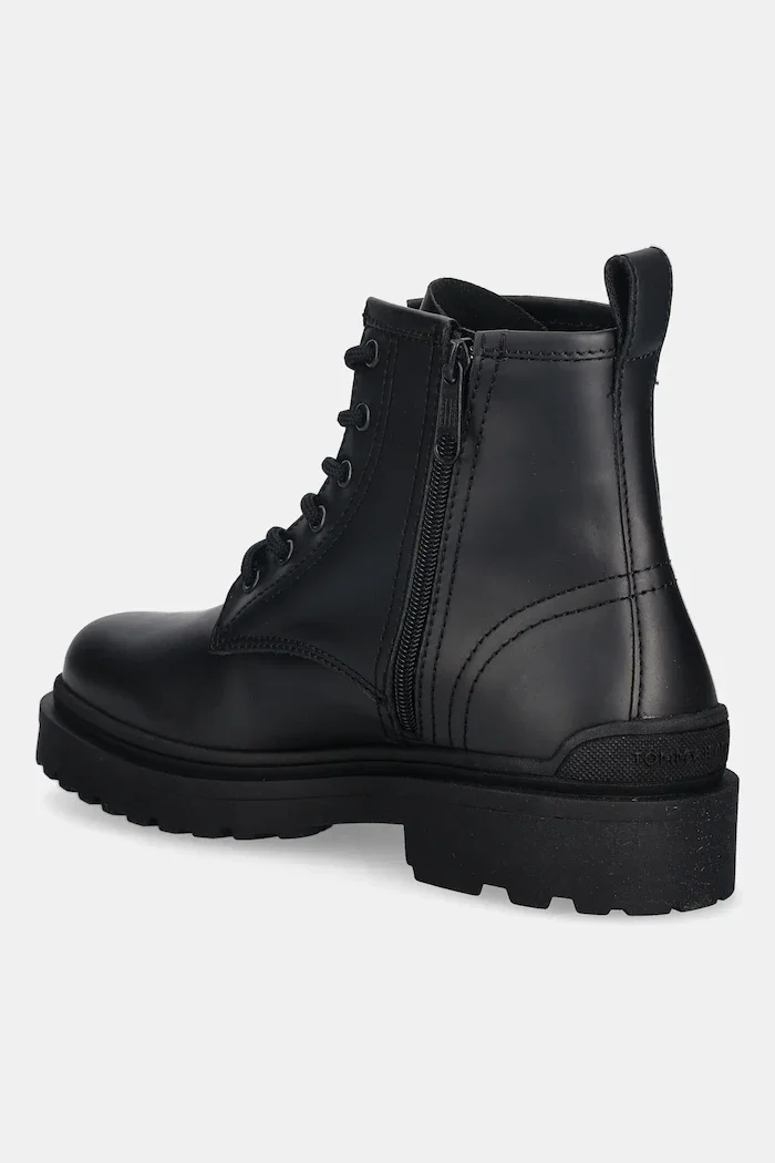 Tommy Jeans Кожени обувки TJM LACE UP RUBBERIZED мъжки в черно EM0EM01628