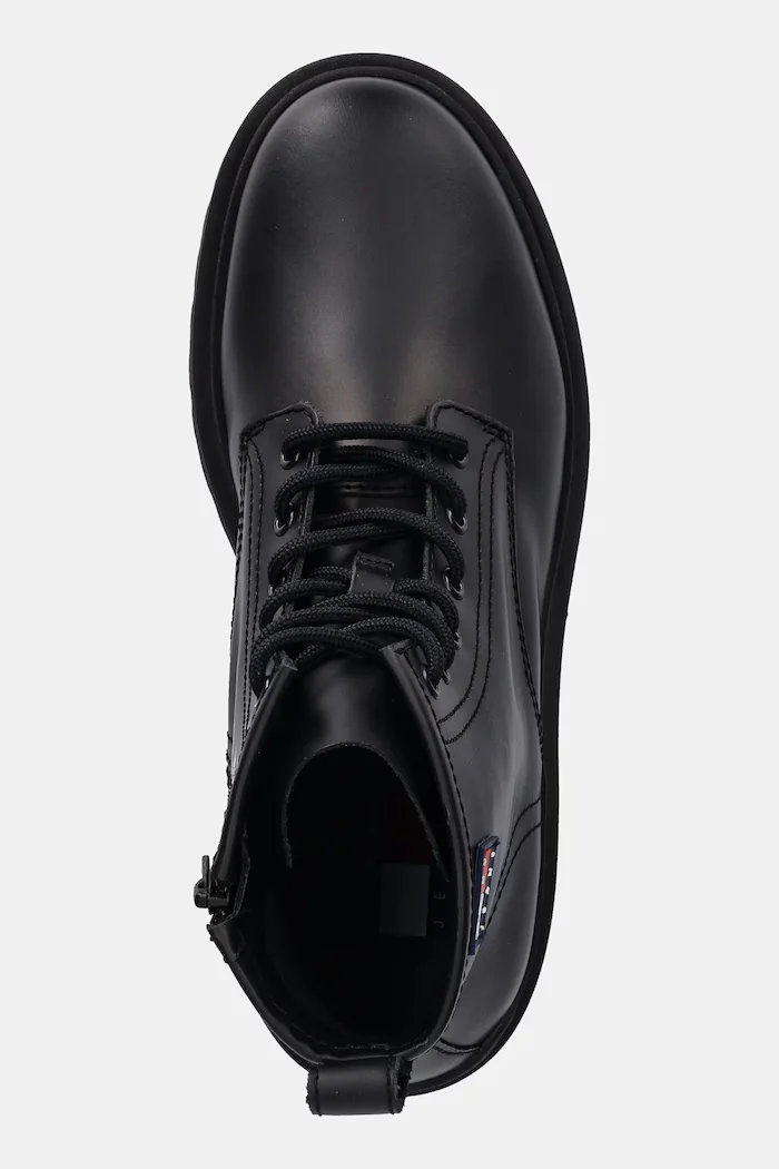 Tommy Jeans Кожени обувки TJM LACE UP RUBBERIZED мъжки в черно EM0EM01628