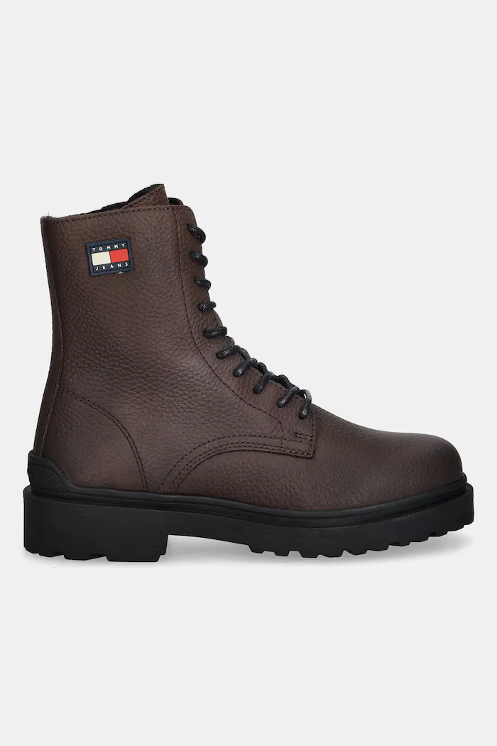 Tommy Jeans Кожени обувки TJM LACE UP TUMBLED HIGH мъжки в кафяво EM0EM01631