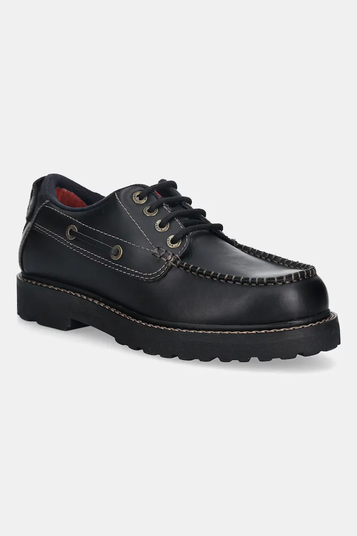 Tommy Jeans Кожени половинки обувки ARCHIVE 01 BOAT SHOE LEATHER мъжки в черно EM0EM01651