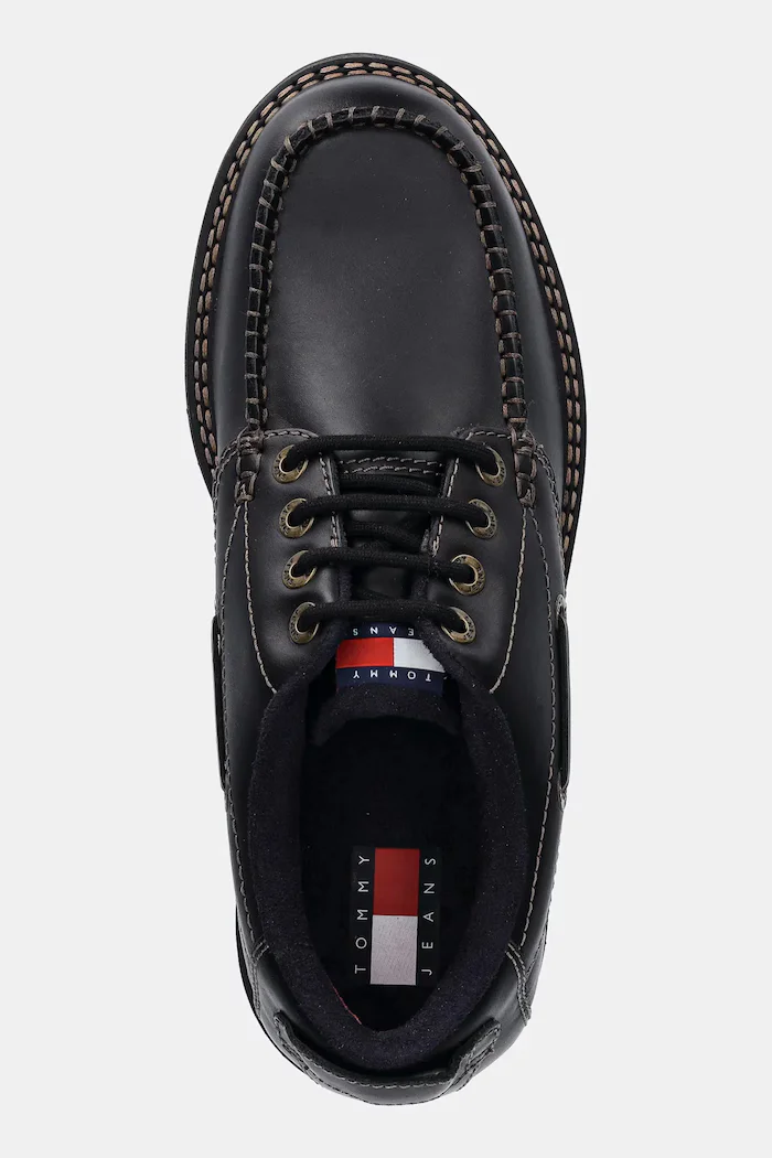 Tommy Jeans Кожени половинки обувки ARCHIVE 01 BOAT SHOE LEATHER мъжки в черно EM0EM01651