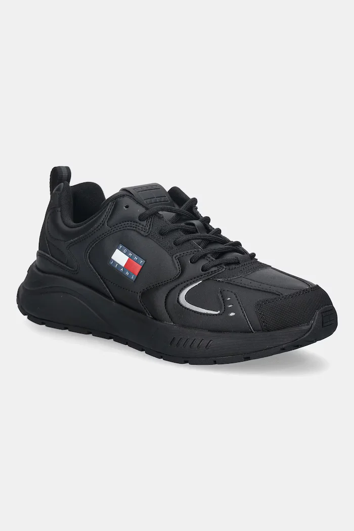 Tommy Jeans Маратонки TJM RUNNER LEATHER мъжки в черно EM0EM01621