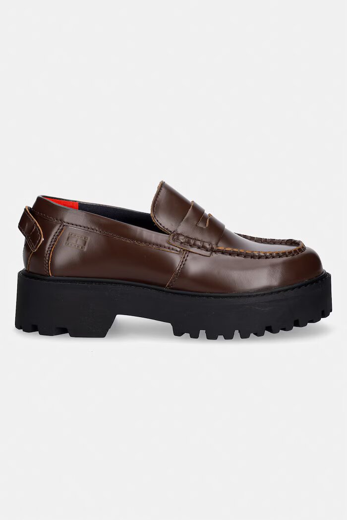 Tommy Jeans мокасини дамски кожени ARCHIVE '01 LEATHER LOAFER кафяви EN0EN03022