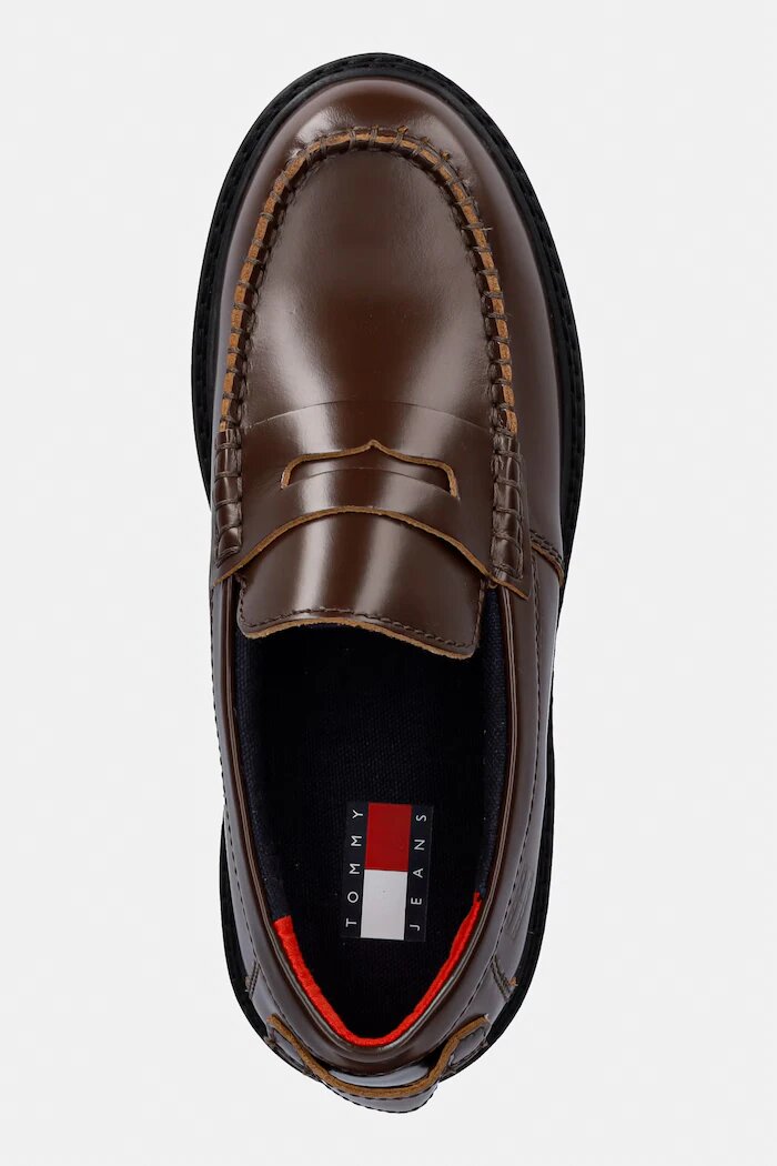 Tommy Jeans мокасини дамски кожени ARCHIVE '01 LEATHER LOAFER кафяви EN0EN03022