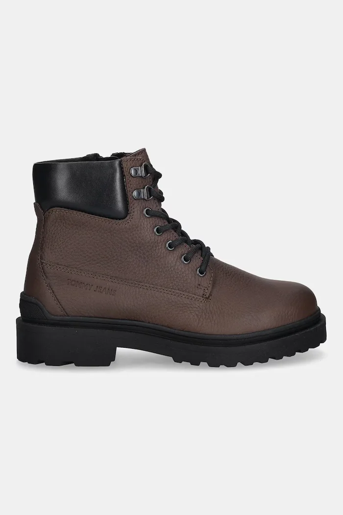 Tommy Jeans Обувки TJM LACE UP BOOT LEATHER мъжки в кафяво EM0EM01629