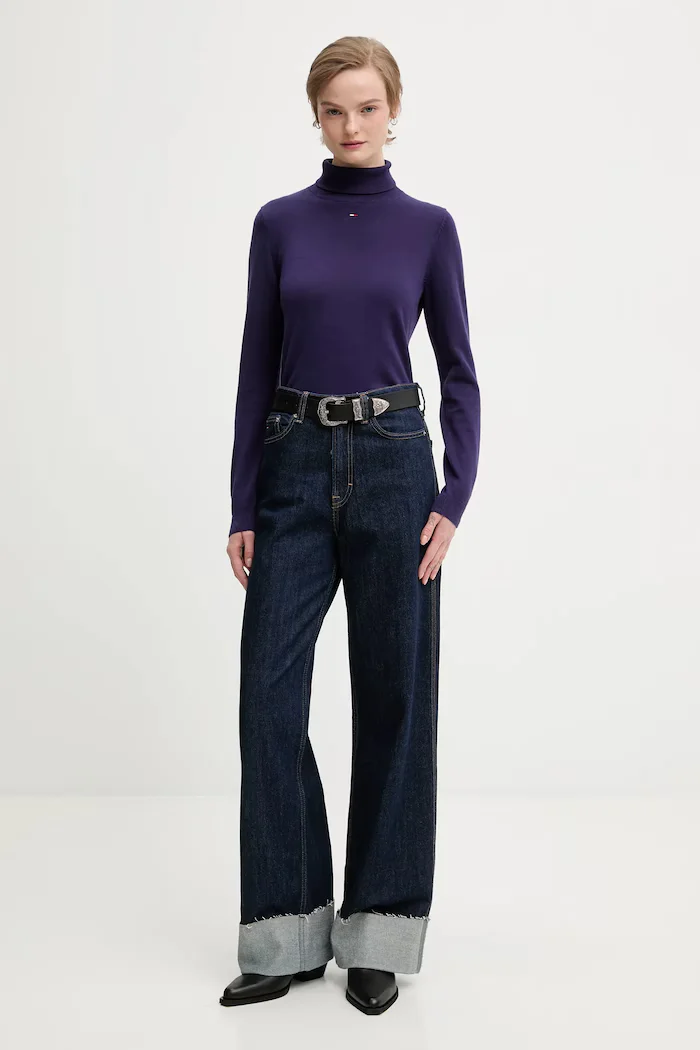 Tommy Jeans Памучен пуловер в лилаво от лека материя с поло DW0DW21672