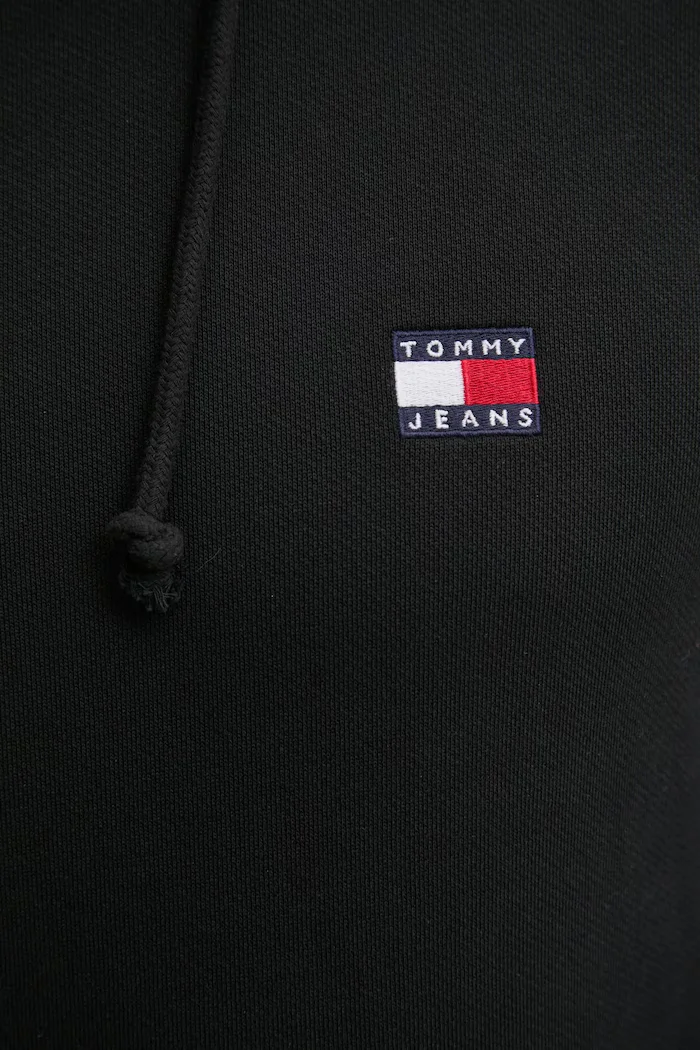 Tommy Jeans Памучен суичър мъжки в черно с качулка с изчистен дизайн DM0DM20258