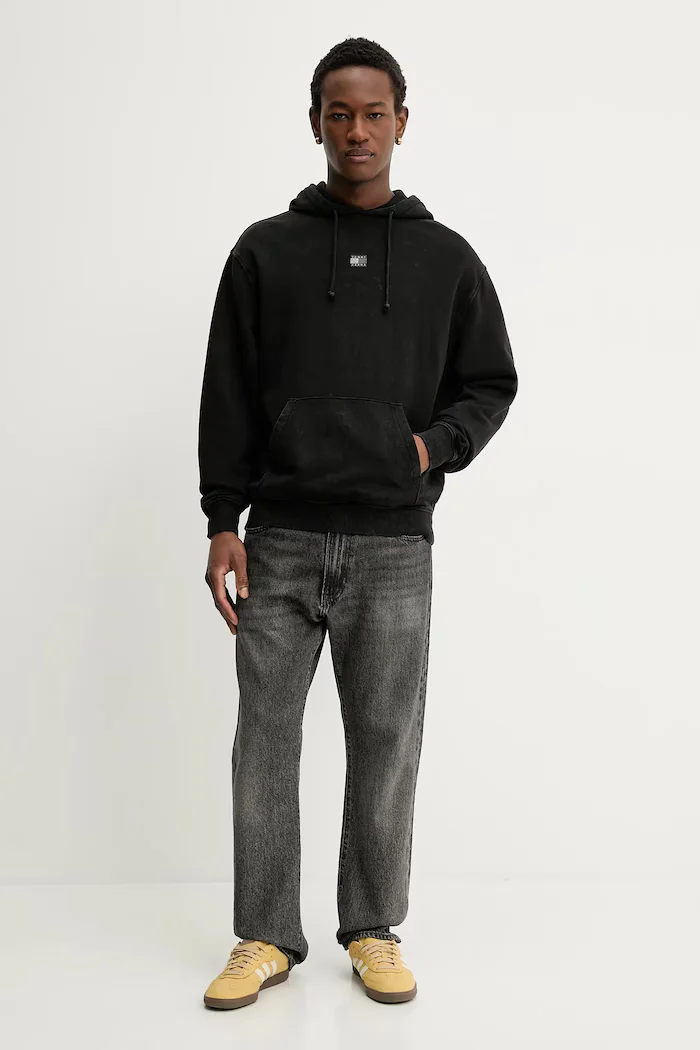 Tommy Jeans Памучен суичър мъжки в черно с качулка с изчистен дизайн DM0DM22383