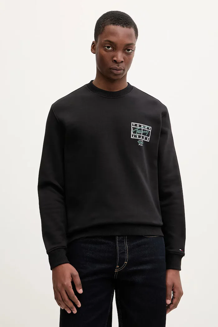 Tommy Jeans Памучен суичър мъжки в черно с принт DM0DM22366