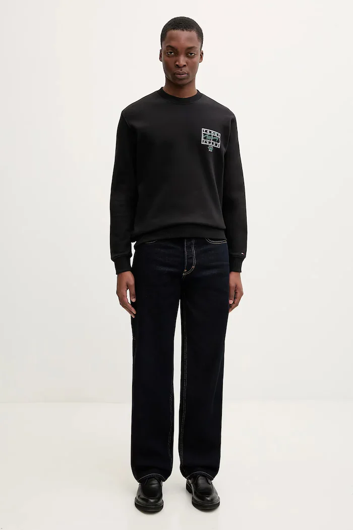 Tommy Jeans Памучен суичър мъжки в черно с принт DM0DM22366