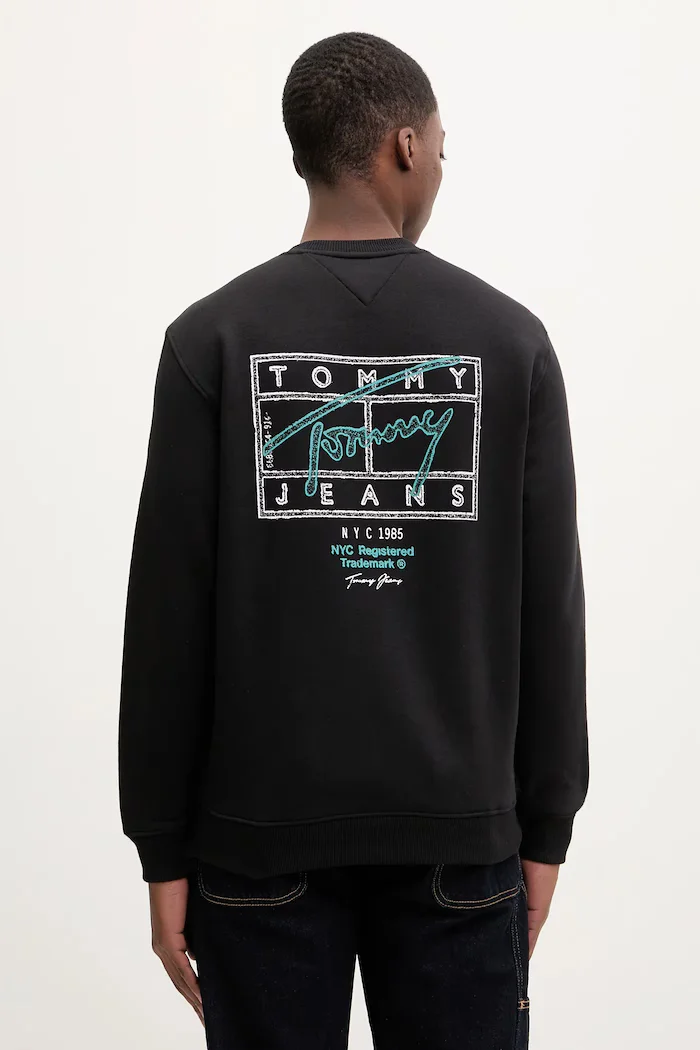 Tommy Jeans Памучен суичър мъжки в черно с принт DM0DM22366