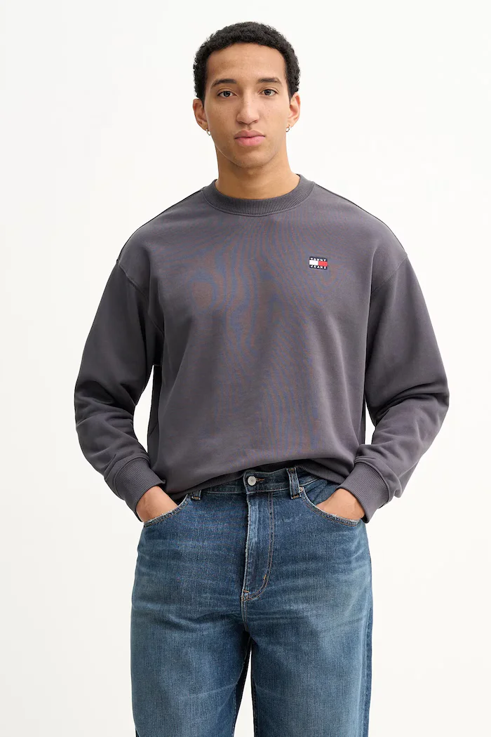 Tommy Jeans Памучен суичър мъжки в сиво с меланжов десен DN0DN00054