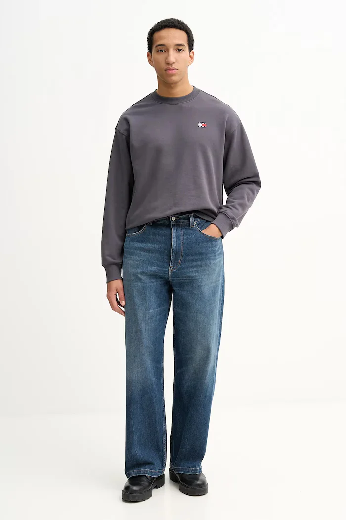 Tommy Jeans Памучен суичър мъжки в сиво с меланжов десен DN0DN00054