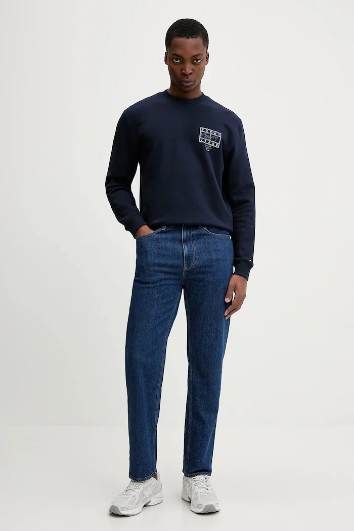 Tommy Jeans Памучен суичър мъжки в тъмносиньо с принт DM0DM22366