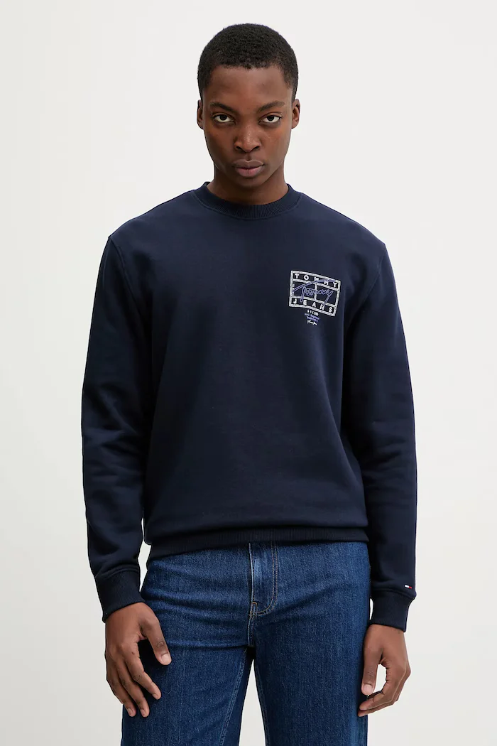 Tommy Jeans Памучен суичър мъжки в тъмносиньо с принт DM0DM22366