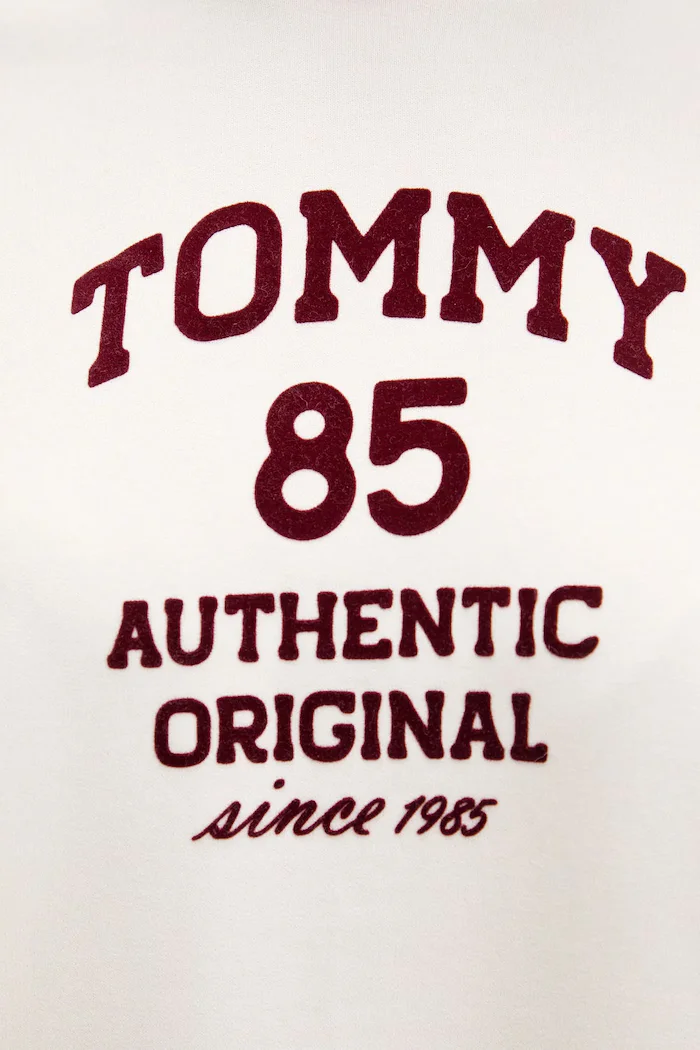 Tommy Jeans Памучен суичър в бежово с качулка с принт DW0DW22603