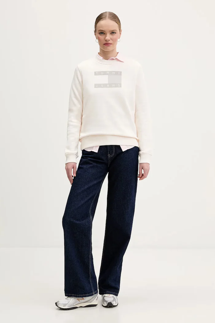 Tommy Jeans Памучен суичър в бежово с принт DW0DW22564